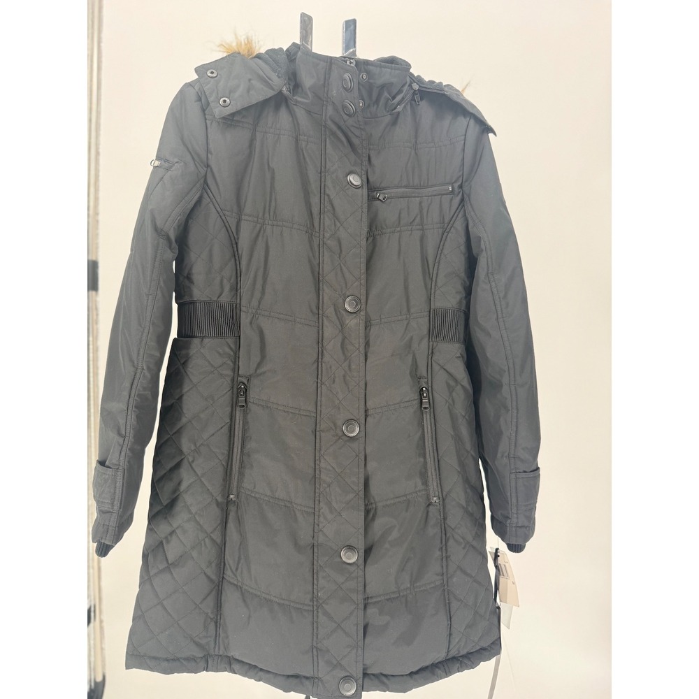 NWT Hawke & Co Black Quilted Puffer Parka Faux Fur Hood Thinsulate Winter Coat M - Picture 2 of 10